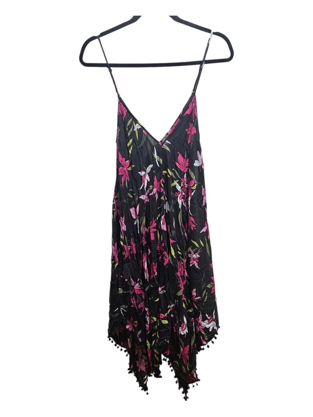 Japna Jone Beachwear Floral Maxi Dress Handkerchief Hem Black Pink Size L - Picture 3 of 8